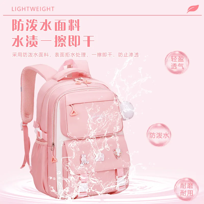 3-piece Set of Large Capacity Spine Protection Backpack Purple Pink with Hanging Accessories for Middle and High School Students - Image 5