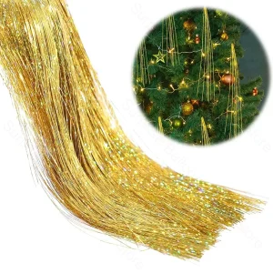 3000 Strands Christmas Tinsel Foil Fringe Garland Xmas Tree Decoration Gold Tinsel Icicles Iridescent Holiday Winter Party Decor