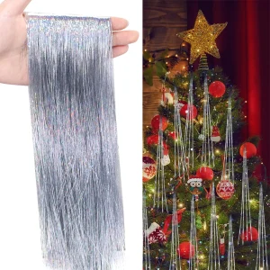 3000 Strands Icicles Iridescent Tinsel Foil Fringe Garland for Christmas Xmas Tree Graduation Party Supplies Holiday Home Decor