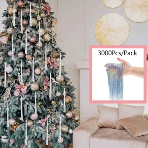 3000Pcs Icicles Iridescent Tinsel Christmas Tree Decorations Metal Wire Foil Fringe Garland New Year Party Supplies Home Decor