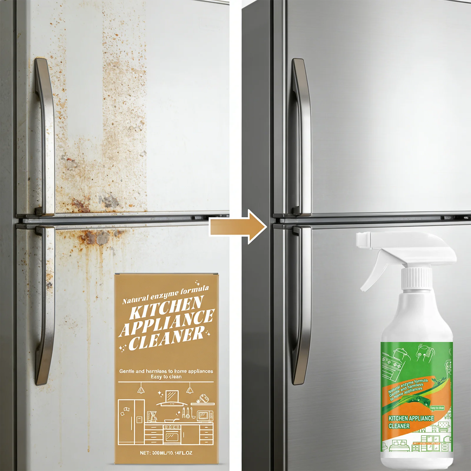 300ml Kitchen Appliance Cleaner Natural Grease Remover Spray Safe Refrigerator Surface Polish Stove Top Oven Degreaser Liquid