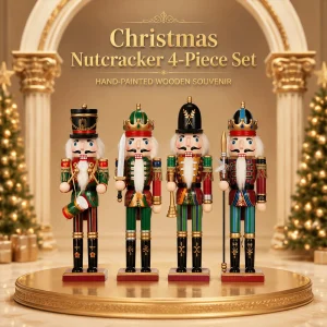 30CM Christmas Nutcracker Wooden Nutcracker Ornament Soldier Figure Handcraft Doll Toy Home Office Desktop Xmas Decoration Gift