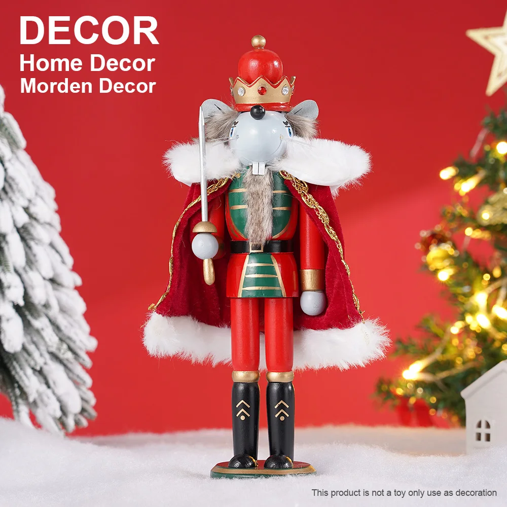 30CM Wooden Nutcracker Ornament Soldier Figure Handcraft Doll Home Office Table Xmas Decoration Statue Childrens Christmas Gift