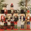 30CM Wooden Nutcracker Soldier, One Piece, Classic Cartoon Christmas Ornament for Table Decor