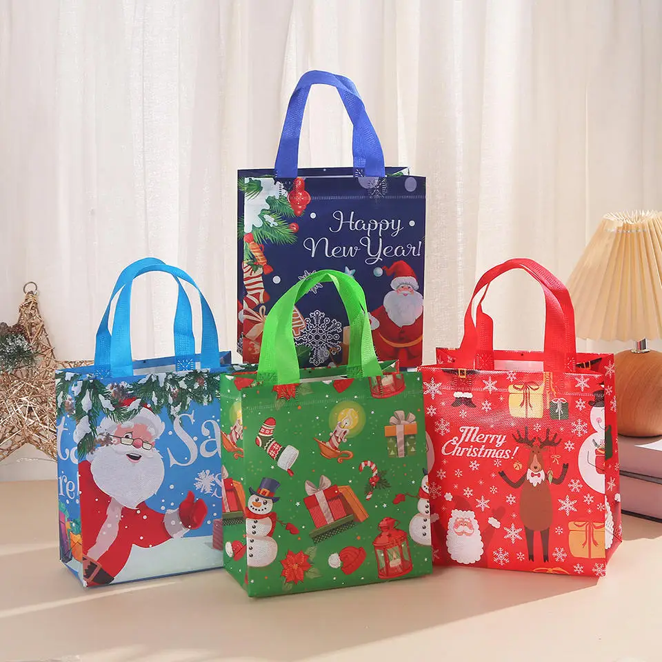 30PCS Santa Elk Snowflake Tote Bag Christmas Gift Bags Thickened non-woven printed waterproof bags Christmas Decoration Gifts - Image 2