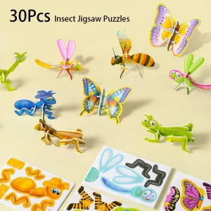 30Pcs Cartoon 3D Animal Insect Theme Paper Jigsaw Puzzles Toys for Kids Birthday Party Favors School Rewards Pinata Fillers