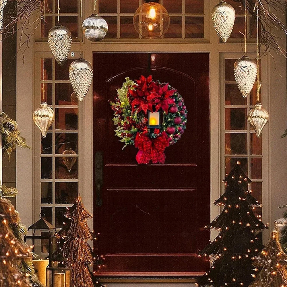 30cm LED Christmas Wreath For Front Door Window Wall Fireplace Christmas Decorations, 2024 Garland Navidad Ornament Xmas Wreath - Image 2