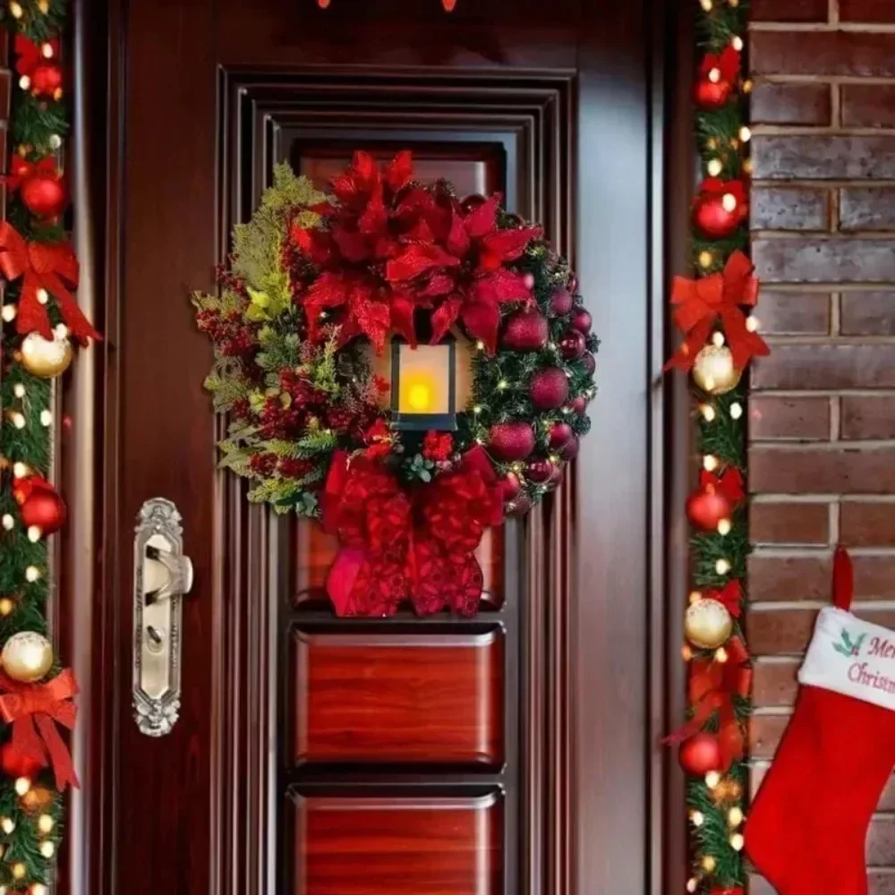 30cm LED Christmas Wreath For Front Door Window Wall Fireplace Christmas Decorations, 2024 Garland Navidad Ornament Xmas Wreath - Image 3