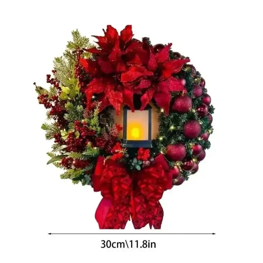 30cm LED Christmas Wreath For Front Door Window Wall Fireplace Christmas Decorations, 2024 Garland Navidad Ornament Xmas Wreath - Image 6