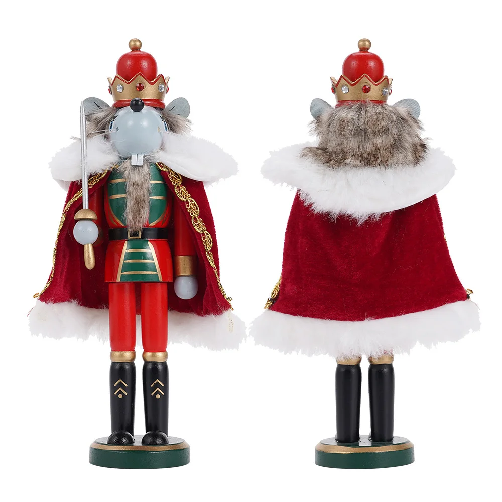 30cm Mouse King Nutcracker Wooden Christmas Ornament Cloak Crown Hand-Painted Soldier Decor for Home Xmas Holiday Gift Friends - Image 6