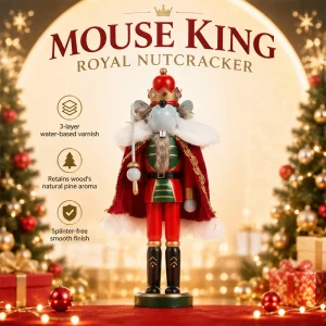 30cm Mouse King Nutcracker Wooden Christmas Ornament Cloak Crown Hand-Painted Soldier Decor for Home Xmas Holiday Gift Friends