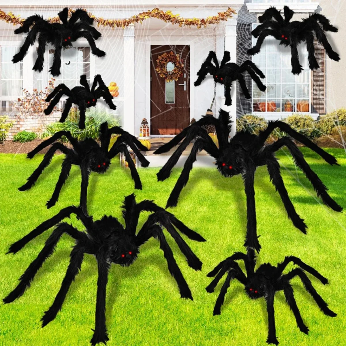 3/2/1pcs Halloween Decor Giant Black Plush Spider Halloween Party Bar Haunted House Horror Props Outdoor Scary Large Spiders - Image 2