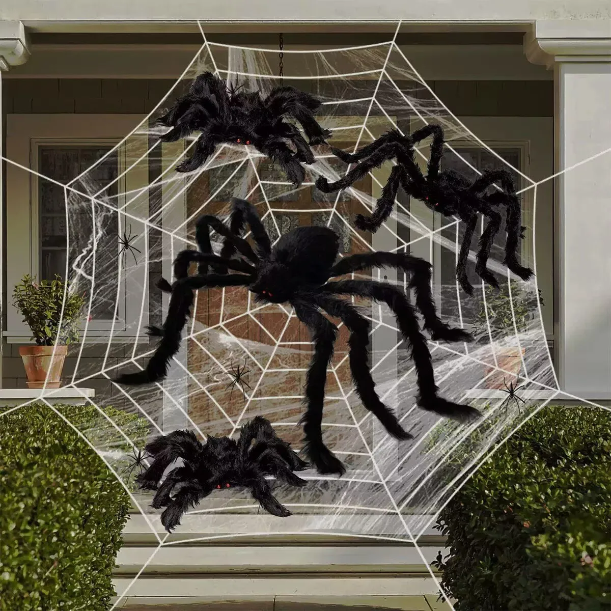 3/2/1pcs Halloween Decor Giant Black Plush Spider Halloween Party Bar Haunted House Horror Props Outdoor Scary Large Spiders - Image 3