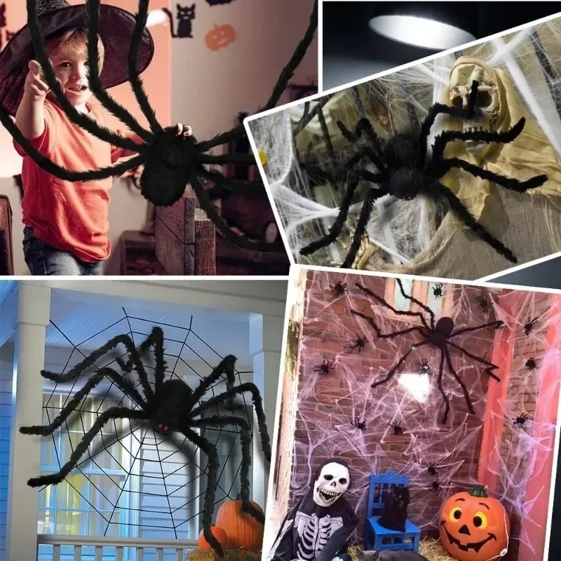 3/2/1pcs Halloween Decor Giant Black Plush Spider Halloween Party Bar Haunted House Horror Props Outdoor Scary Large Spiders - Image 5