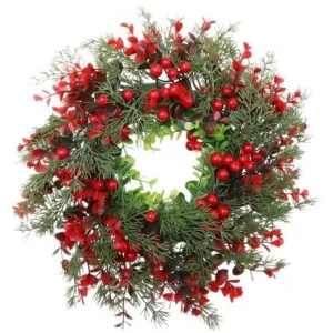 35cm Artificial Christmas Wreath with Red Berries And Eucalyptus Leaves for Indoor And Outdoor Holiday Door Decor