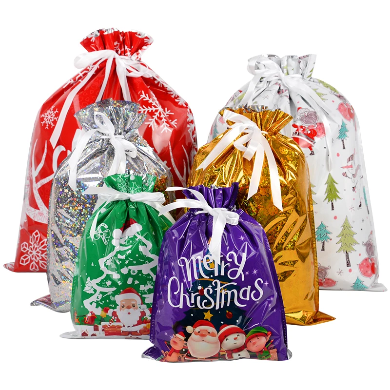 3/5pcs Merry Christmas Drawstring Gift Bags Gold Silver Red Santa Claus Cookies Candy Packaging Bag New Year Christmas Supplies - Image 2