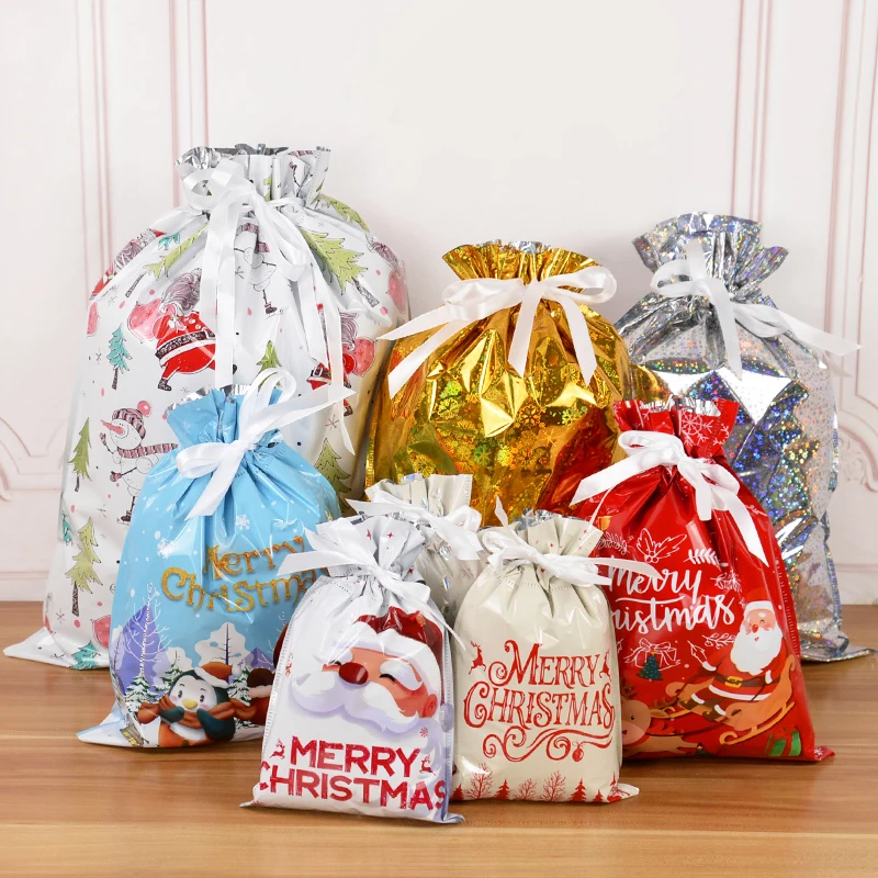 3/5pcs Merry Christmas Drawstring Gift Bags Gold Silver Red Santa Claus Cookies Candy Packaging Bag New Year Christmas Supplies - Image 5