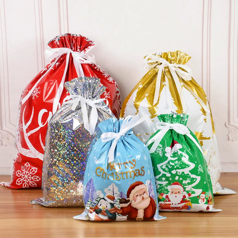 3/5pcs Merry Christmas Drawstring Gift Bags Gold Silver Red Santa Claus Cookies Candy Packaging Bag New Year Christmas Supplies - Image 4