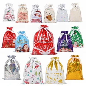 3/5pcs Merry Christmas Drawstring Gift Bags Gold Silver Red Santa Claus Cookies Candy Packaging Bag New Year Christmas Supplies