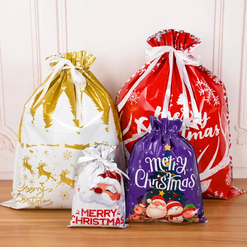 3/5pcs Merry Christmas Drawstring Gift Bags Gold Silver Red Santa Claus Cookies Candy Packaging Bag New Year Christmas Supplies - Image 6