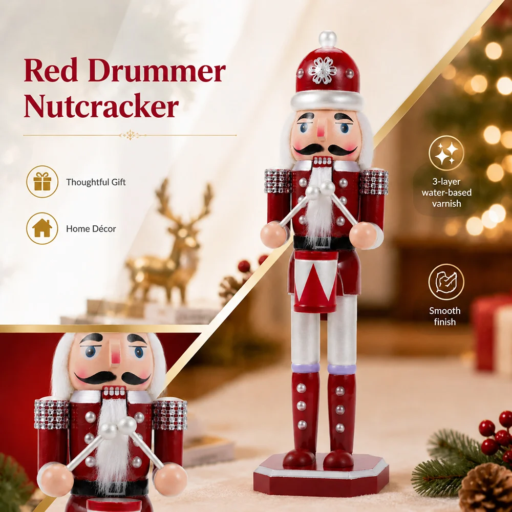36CM Christmas Nutcracker New Style Wooden Nutcracker Ornament Soldier Figure Handcraft Toy Home Office Desktop Decoration Gift