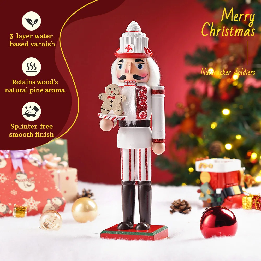 36CM Wooden Nutcracker Soldier Christmas Collection 1/2Pcs Handmade Doll Toys Xmas Tree Office Ornaments NewYear Girl Boy Gifts - Image 2