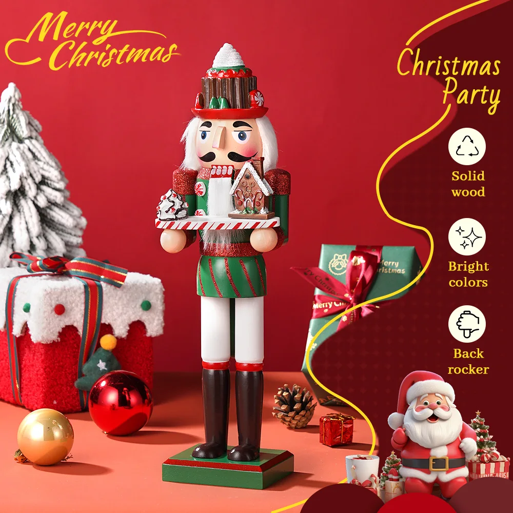 36CM Wooden Nutcracker Soldier Christmas Collection 1/2Pcs Handmade Doll Toys Xmas Tree Office Ornaments NewYear Girl Boy Gifts