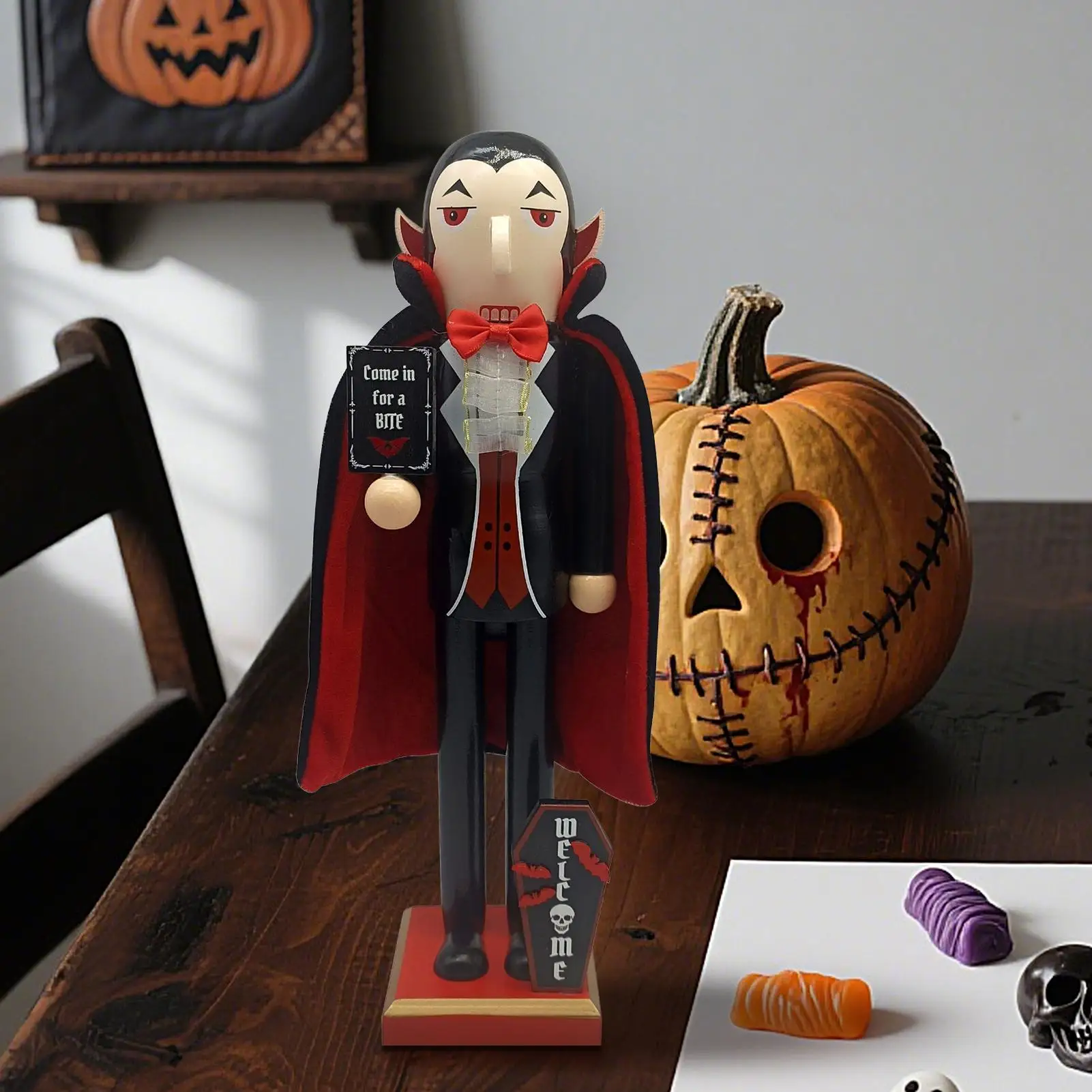 36cm Halloween Wooden Nutcracker Soldier Vampires Skeleton Figurines Halloween Nutcracker Ornament For Shelf Fireplace Party - Image 5