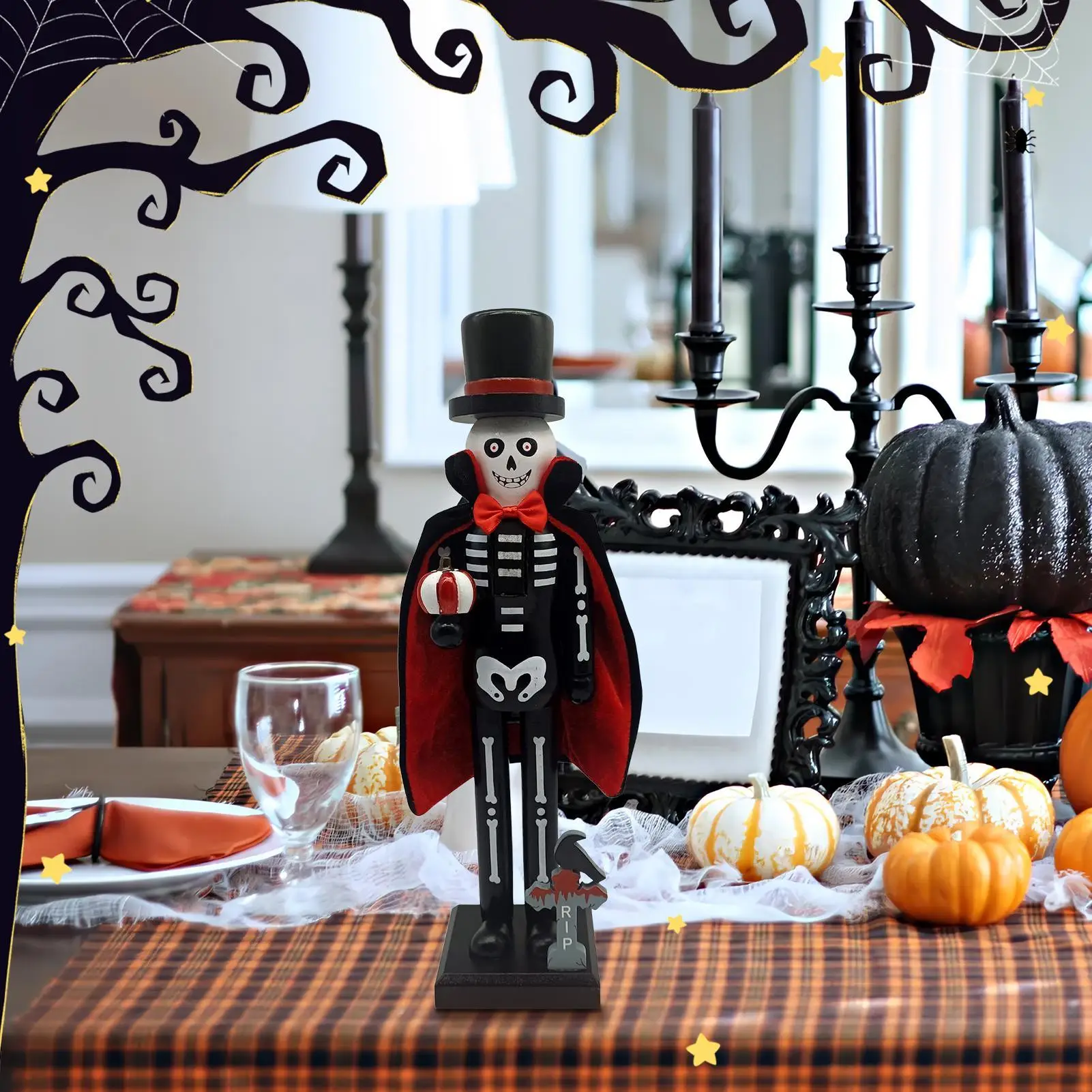 36cm Halloween Wooden Nutcracker Soldier Vampires Skeleton Figurines Halloween Nutcracker Ornament For Shelf Fireplace Party - Image 4