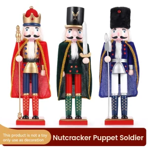 38CM Nutcracker Puppet Solider Merry Christmas Decoration Cloak King Wooden Doll Walnut Handcraft Figurine Home Office Decor