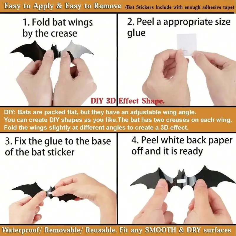 3D Waterproof Black Bats Wall Decor Halloween Decor - Image 3