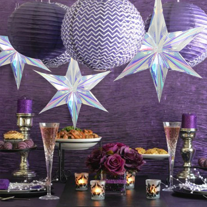 3Pcs Large Shiny Laser Party DIY Hanging Ornament Star Pendant Birthday Wedding Babyshower Festival Party Winter Christmas Decor - Image 5