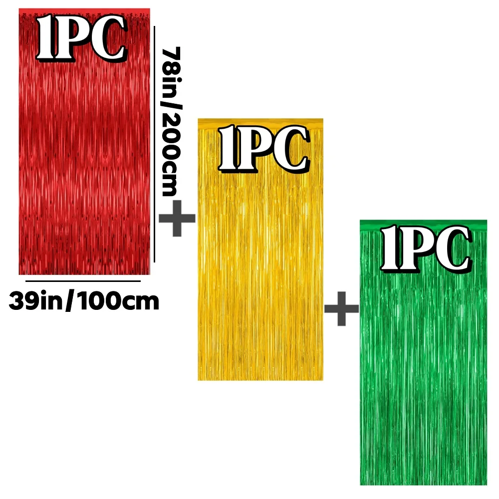 3Pcs Red Green Golden Door Streamer Christmas Day Backdrop Foil Fringe Tinsel Merry Christmas Streamers Backdrops - Image 2