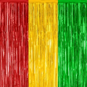 3Pcs Red Green Golden Door Streamer Christmas Day Backdrop Foil Fringe Tinsel Merry Christmas Streamers Backdrops