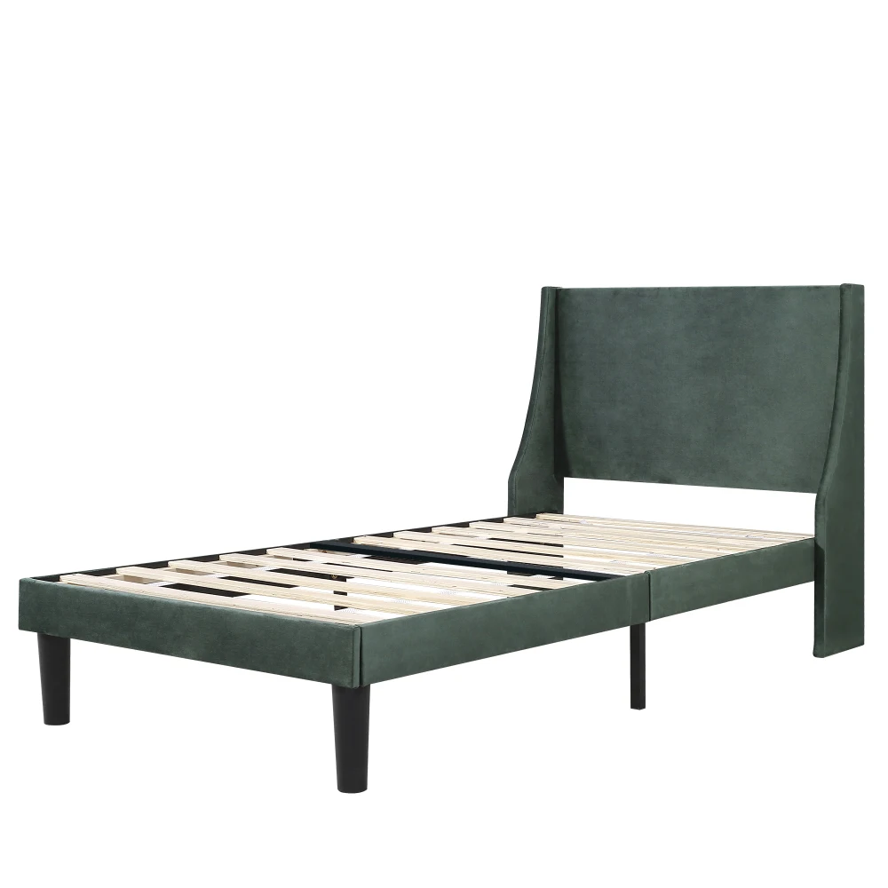 3ft Single Bed Frame Moss Green Velvet Wingback Headboard Wooden & Steel Reinforced Support 150KG Capacity Upholstered Bed Frame Mattress Excluded - Image 8