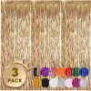 3pack Party Metallic Tinsel Foil Fringe Curtains Backdrop for Birthday New Year Eve Party Photo Wedding Decor