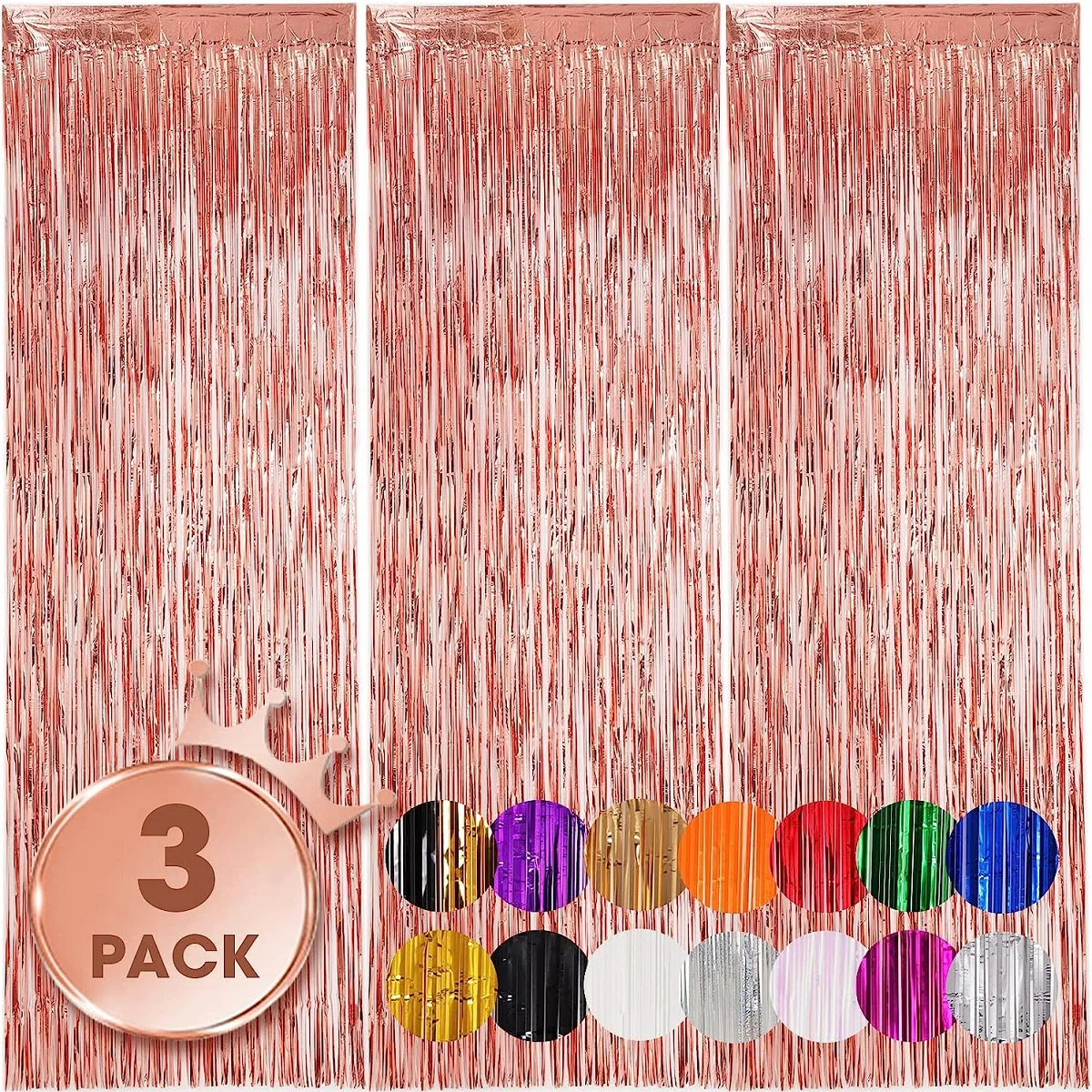 3pack Party Metallic Tinsel Foil Fringe Curtains Backdrop for Birthday New Year Eve Party Photo Wedding Decor - Image 5