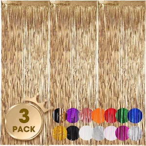 3pack Party Metallic Tinsel Foil Fringe Curtains Backdrop for Birthday New Year Eve Party Photo Wedding Decor