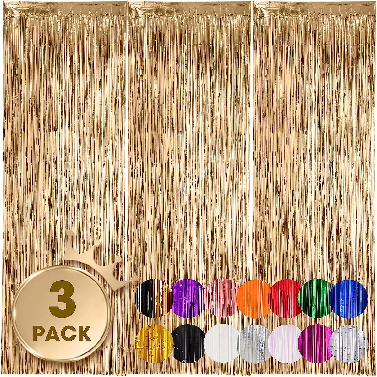 3pack Party Metallic Tinsel Foil Fringe Curtains Backdrop for Birthday New Year Eve Party Photo Wedding Decor
