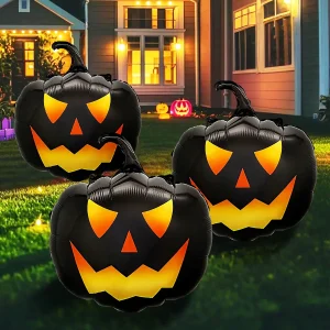3pcs Black Pumpkin Head Balloons, Suitable for Halloween Horror Atmosphere Theme Decoration, Indoor and Outdoor Activity Props