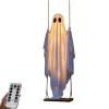 4-6 FT Large Hanging Swing Ghost Halloween Horror Decoration White Ghost with String Lights Cute Ghost Ornaments for Porch Yard