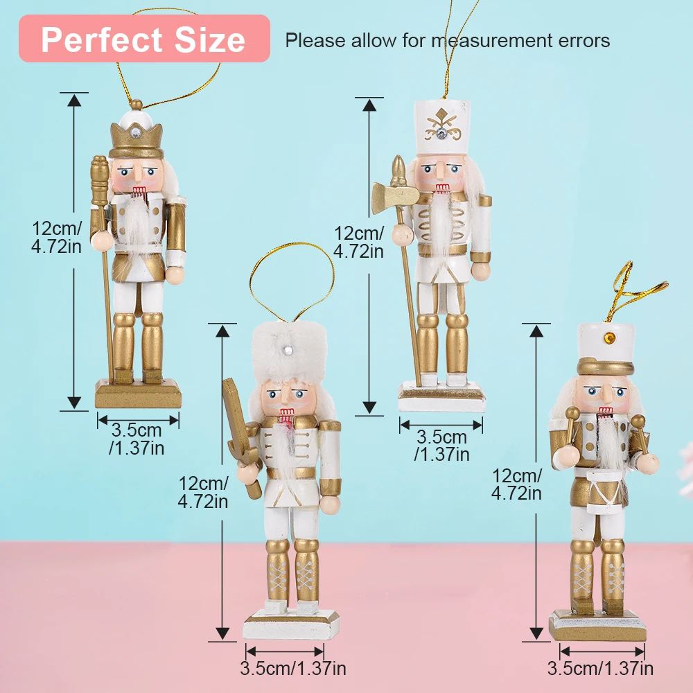 4 Piece Set of Platinum Soldier Nutcracker 12CM Creative Home OrnamentsChristmas Tree Decoration Pendant Cartoon Wood Ornament - Image 2