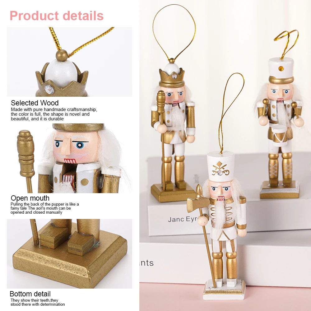 4 Piece Set of Platinum Soldier Nutcracker 12CM Creative Home OrnamentsChristmas Tree Decoration Pendant Cartoon Wood Ornament - Image 4