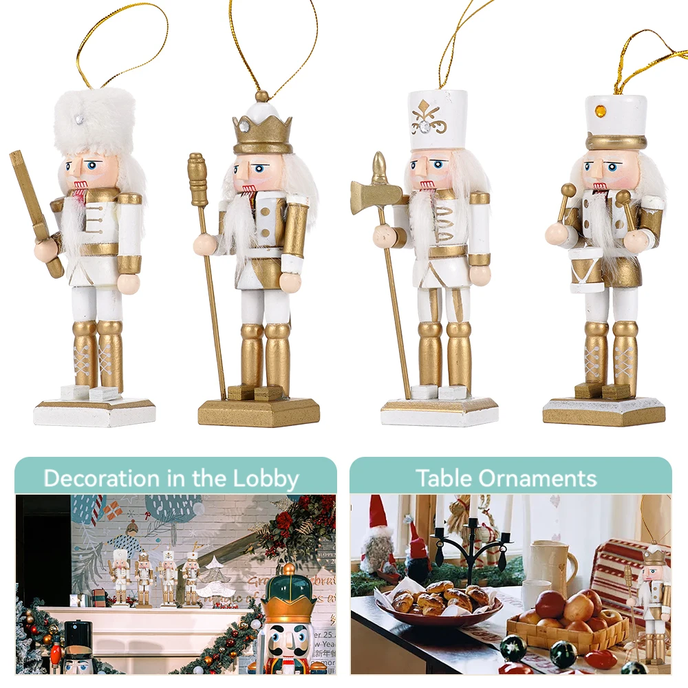 4 Piece Set of Platinum Soldier Nutcracker 12CM Creative Home OrnamentsChristmas Tree Decoration Pendant Cartoon Wood Ornament - Image 3