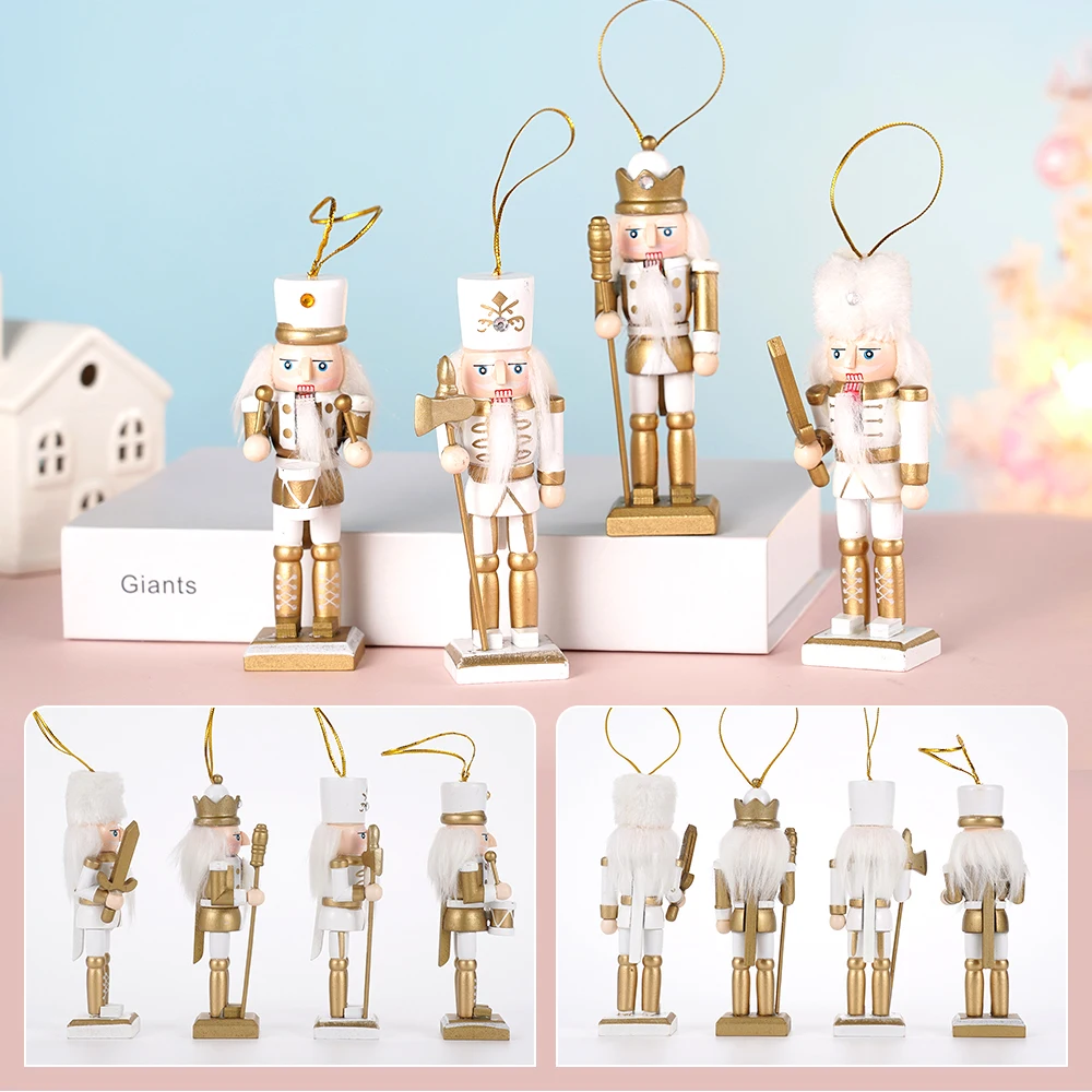 4 Piece Set of Platinum Soldier Nutcracker 12CM Creative Home OrnamentsChristmas Tree Decoration Pendant Cartoon Wood Ornament - Image 5