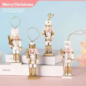 4 Piece Set of Platinum Soldier Nutcracker 12CM Creative Home OrnamentsChristmas Tree Decoration Pendant Cartoon Wood Ornament