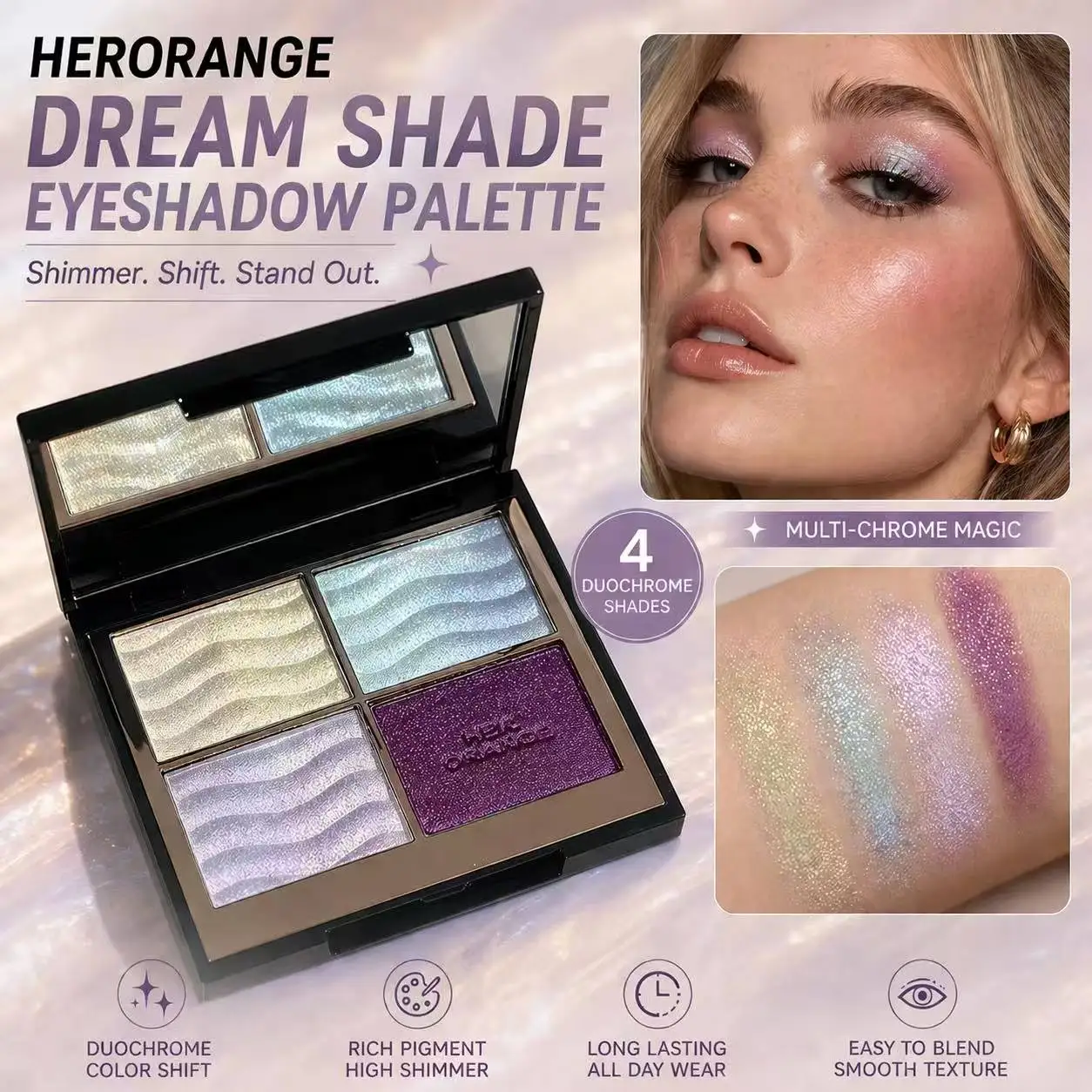 4 Shades Chameleon Eye Palette, Glitter Shimmer, Waterproof Long Lasting, Cream Mud Texture, Daily Makeup Festival Gift