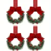 4 pieces of Christmas mini wreaths, window decorations, ribbon bows, red fruits, Christmas party home decorations