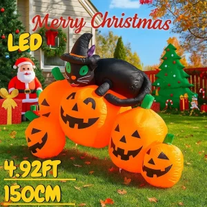 4.9FT Halloween Holiday Inflatable Model Black Cat Pumpkin Yard Ornaments Lawn Party Decor with LED Light Home Supplies Ornament