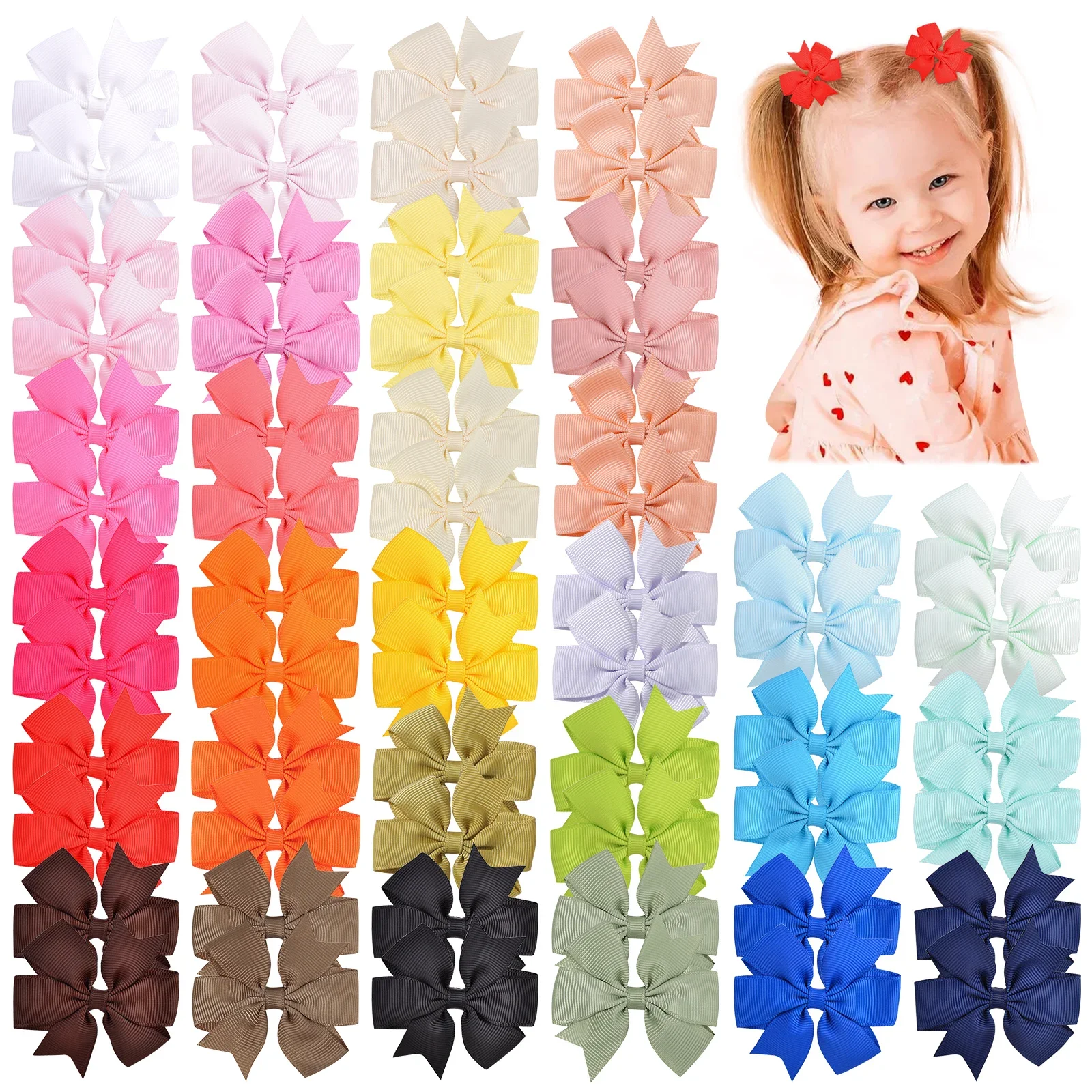 40 Colors 3'' 1pcs Grosgrain Ribbon Hair Bows Clips Girls Handmade Bowknot Hairpin Headwear Kids Hair Accessories Wholesale